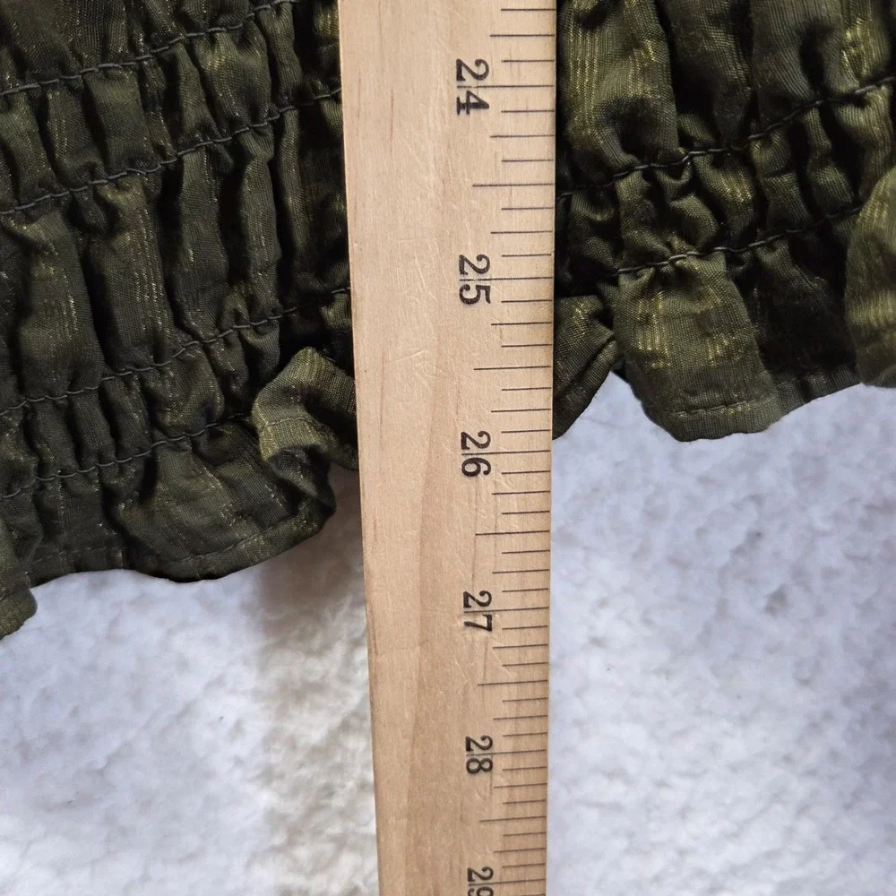 Old Navy Blouse Womens Plus 4X Green Square Neck Puff Sleeve Cropped Smocked Top